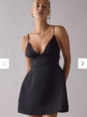 Urban Outfitters Black Satin Spaghetti-Strap Mini Dress